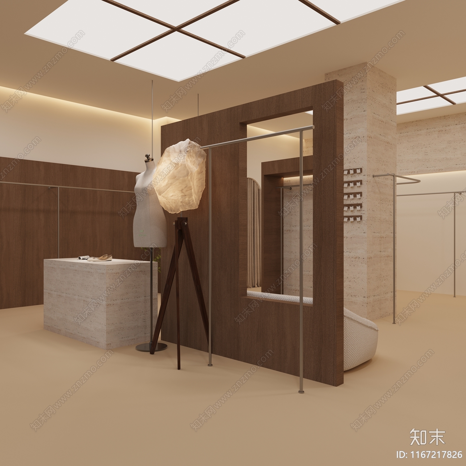 侘寂原木服装店3D模型下载【ID:1167217826】