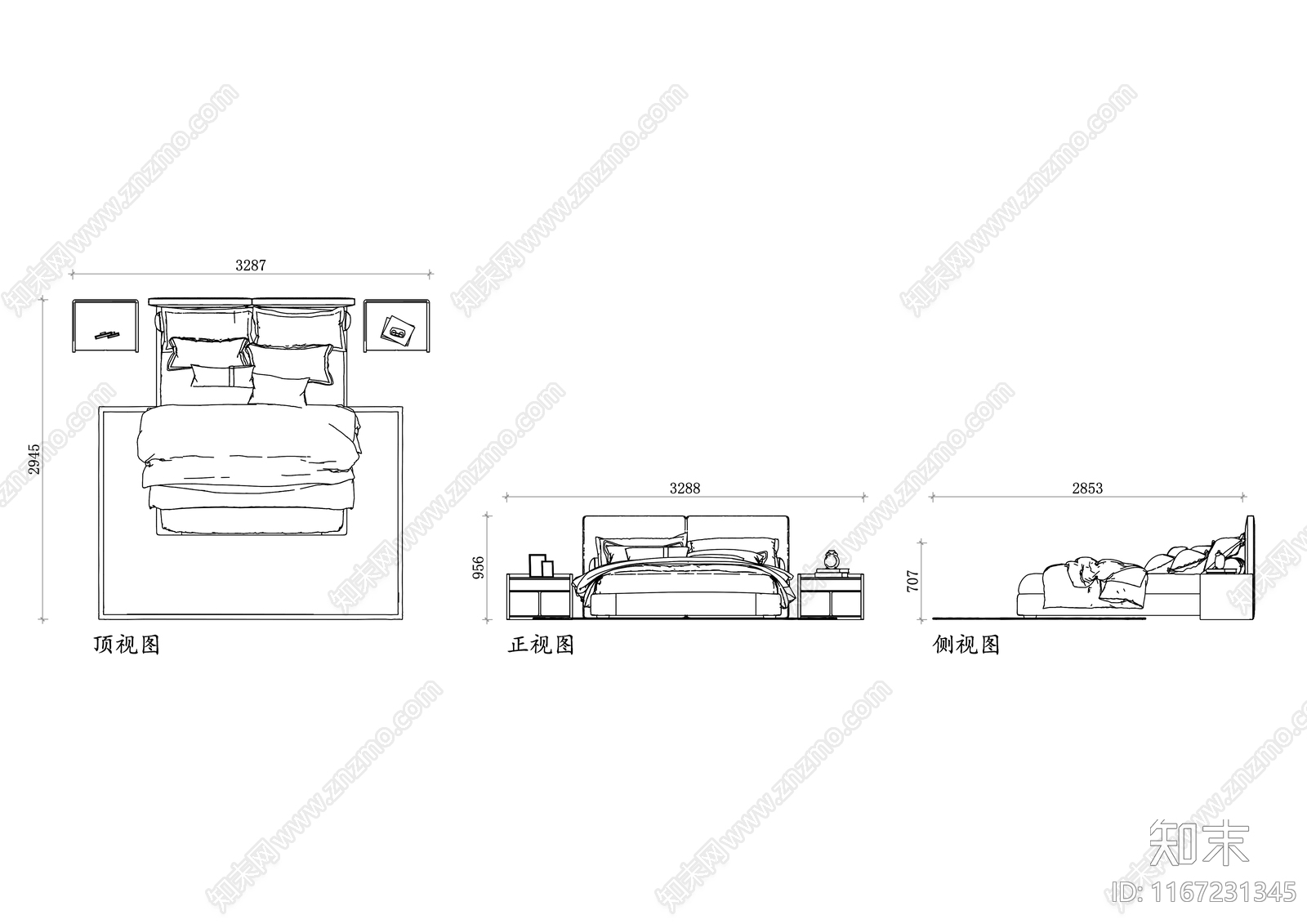现代床施工图下载【ID:1167231345】