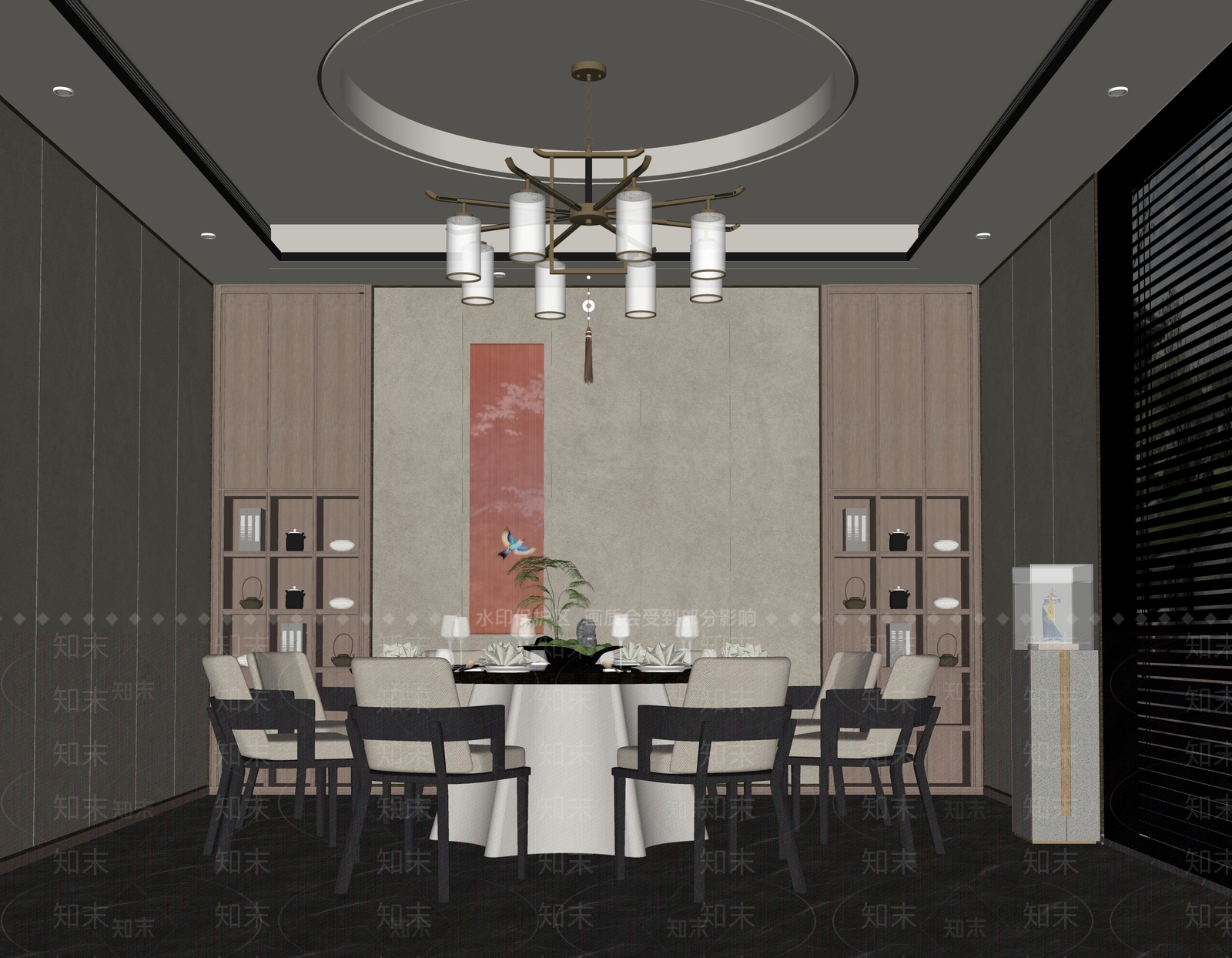 现代新中式包厢SU模型下载【ID:1167233580】