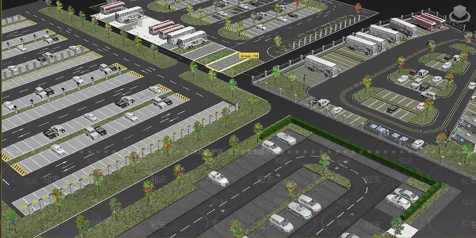 现代户外停车场3D模型下载【ID:1167236397】