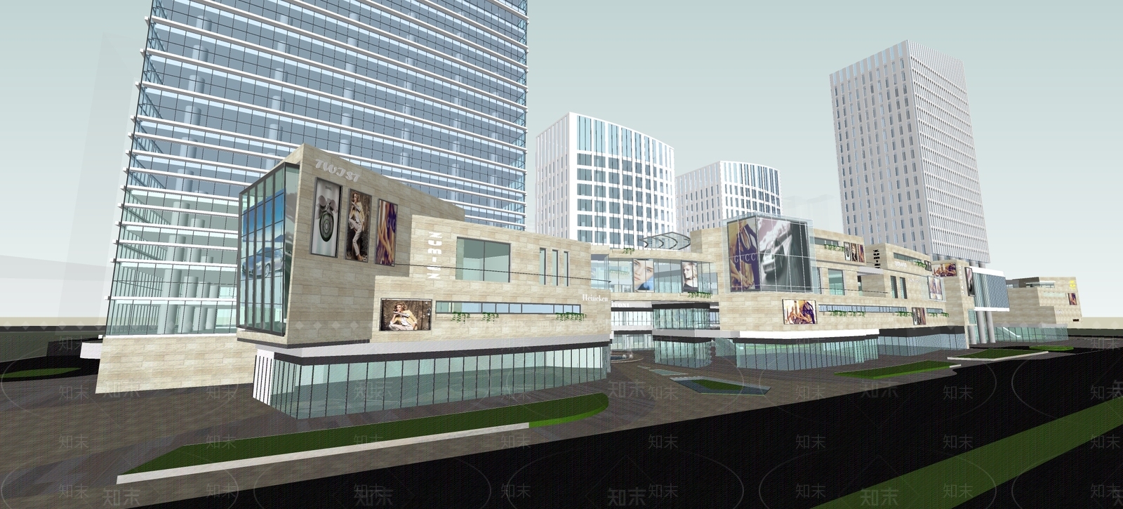 现代简约商场建筑SU模型下载【ID:1167237808】