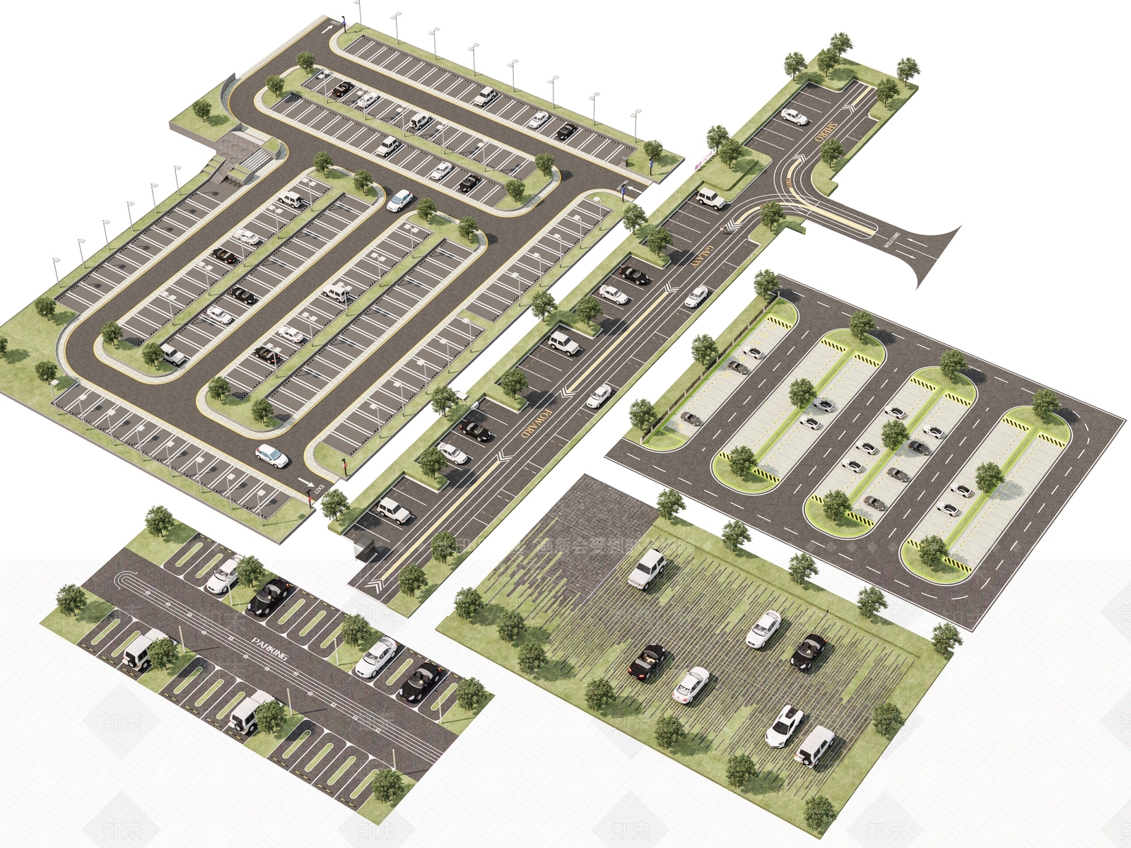 现代户外停车场3D模型下载【ID:1167242985】