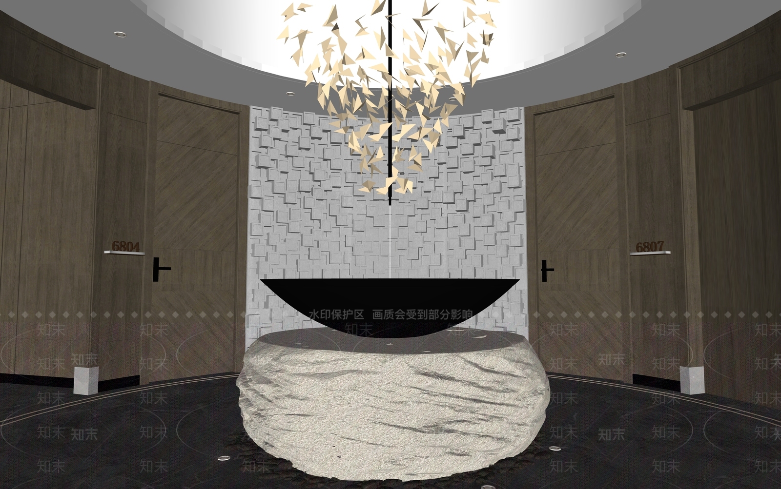 现代禅意酒店走廊SU模型下载【ID:1167244440】