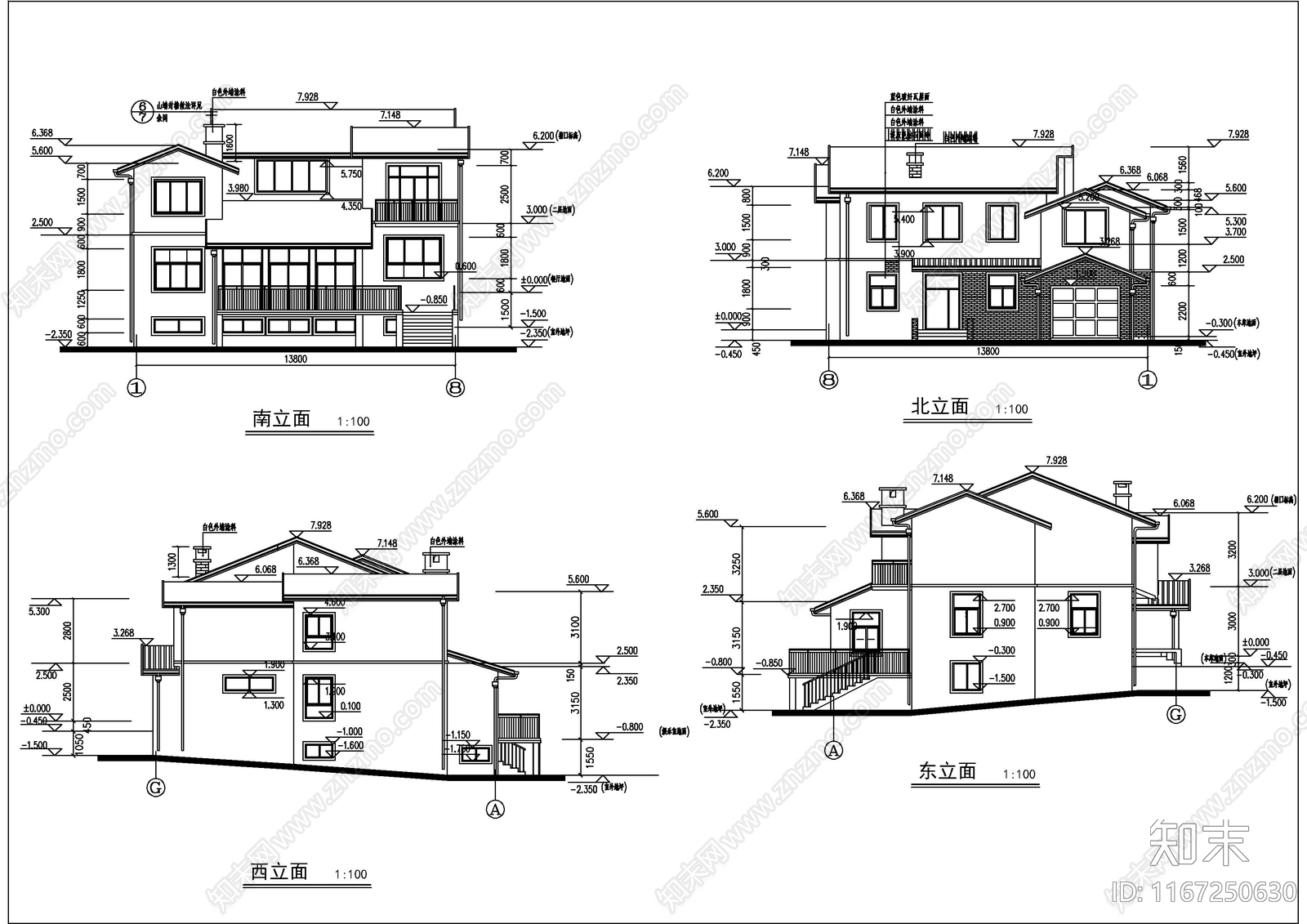 现代别墅建筑cad施工图下载【ID:1167250630】