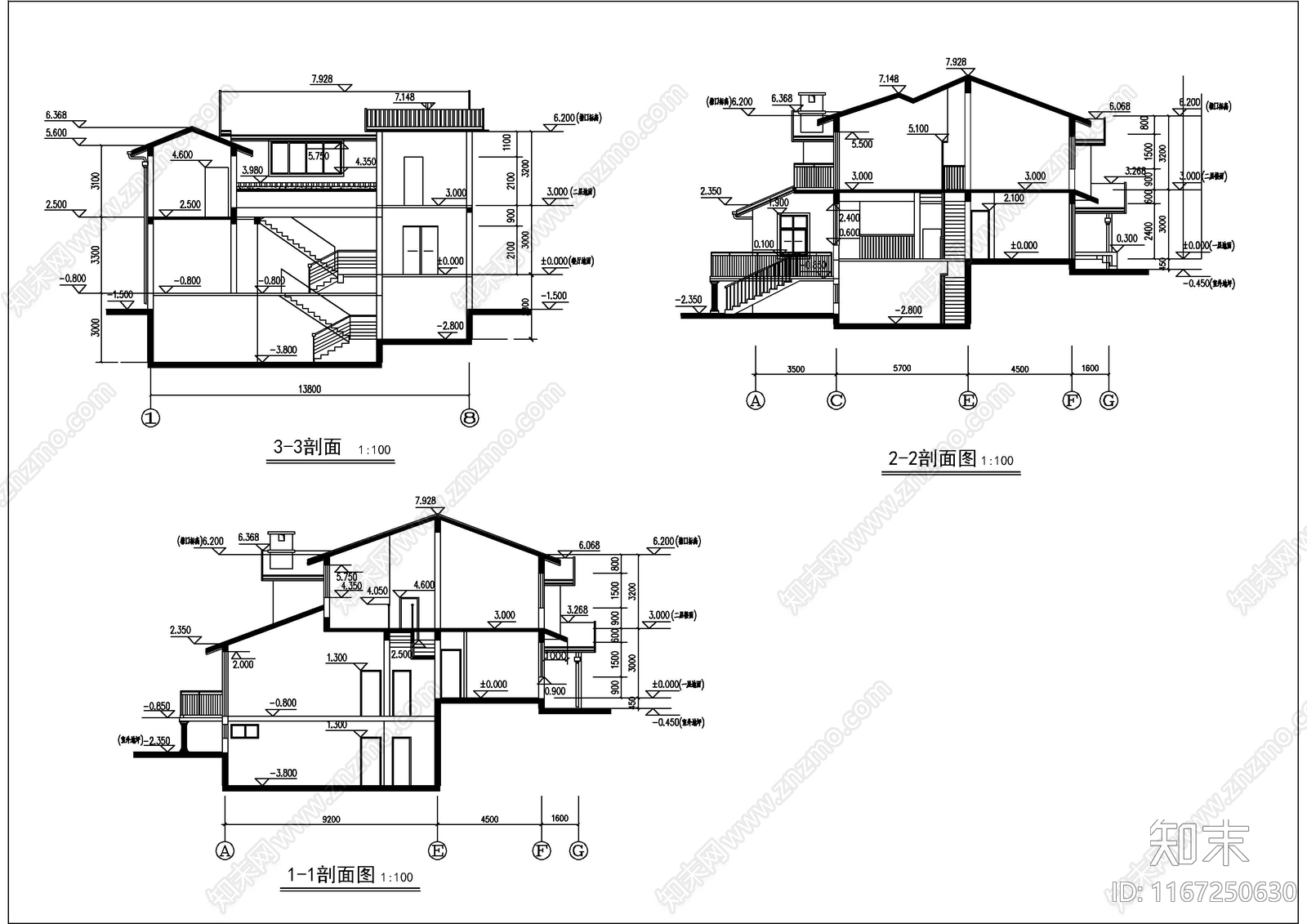 现代别墅建筑cad施工图下载【ID:1167250630】