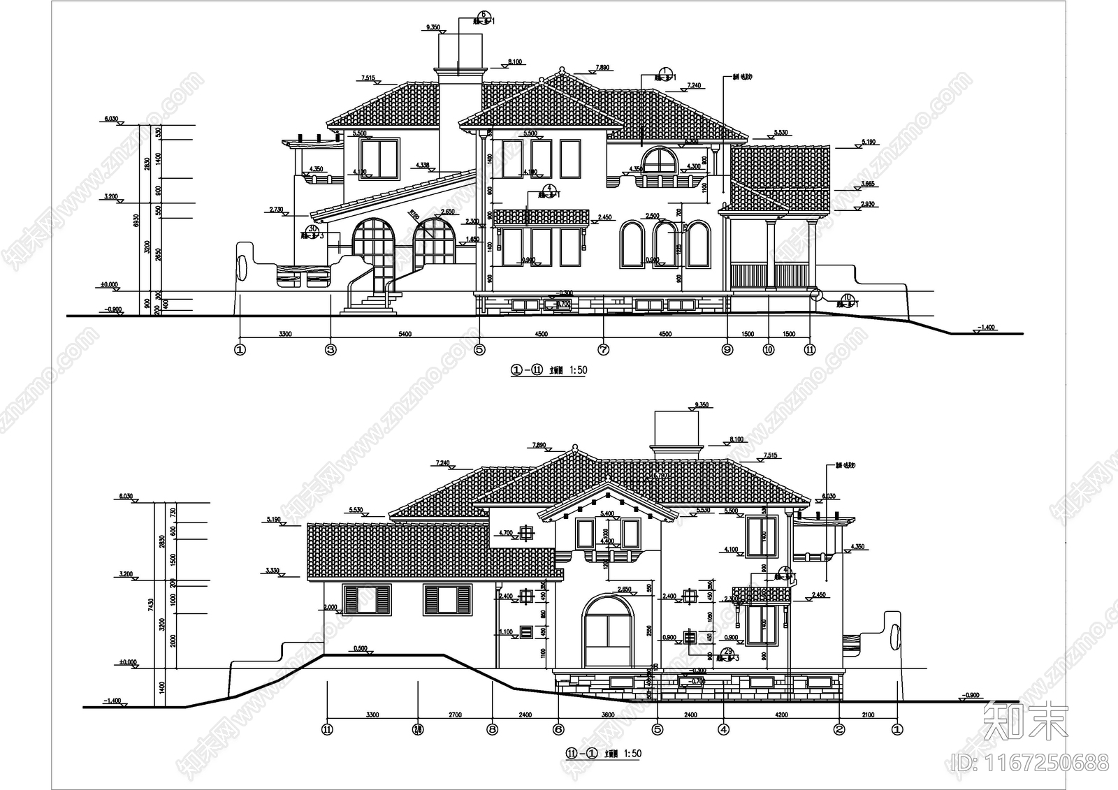 现代别墅建筑cad施工图下载【ID:1167250688】