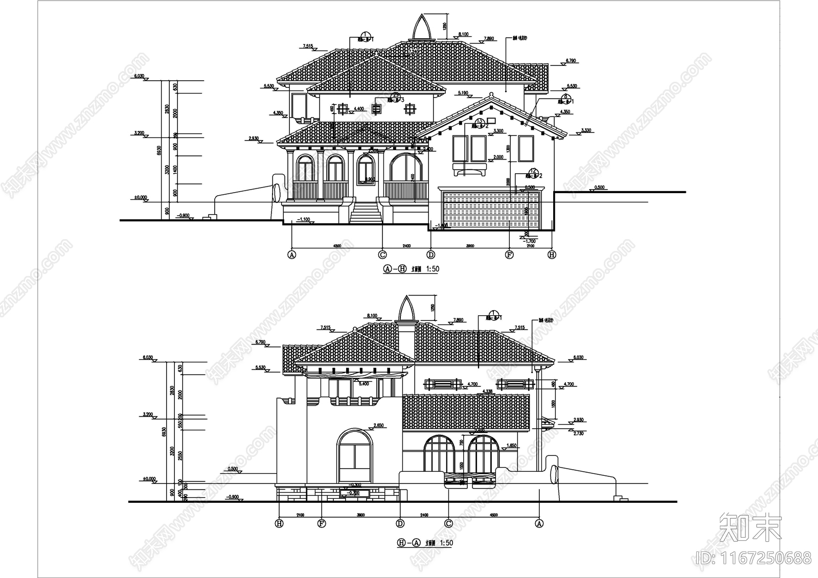 现代别墅建筑cad施工图下载【ID:1167250688】