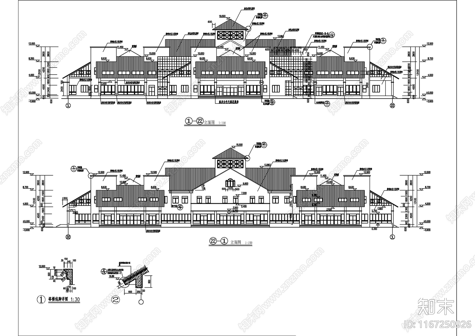 现代别墅建筑cad施工图下载【ID:1167250926】