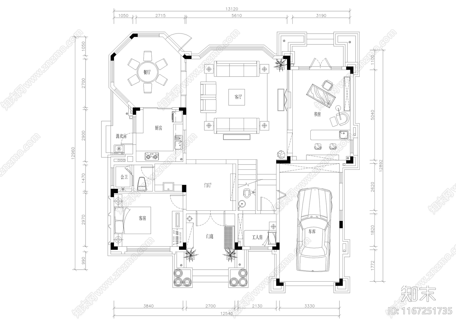 现代别墅建筑cad施工图下载【ID:1167251735】