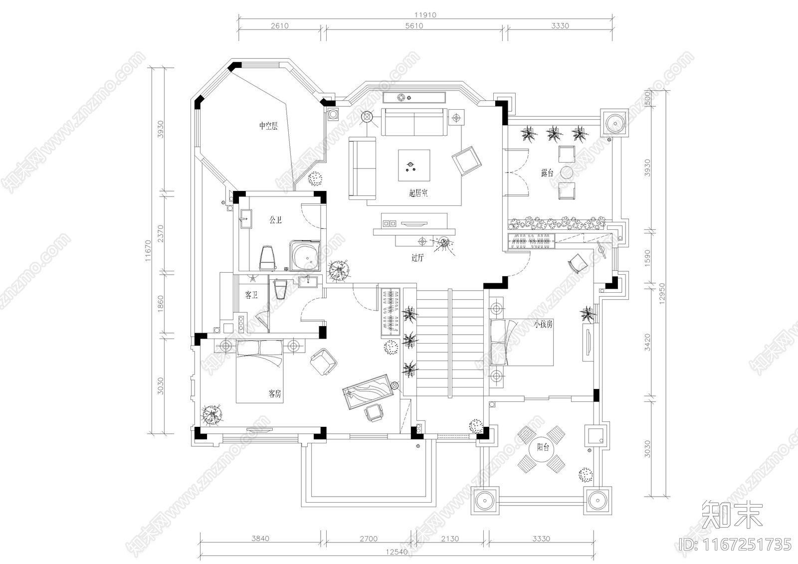 现代别墅建筑cad施工图下载【ID:1167251735】