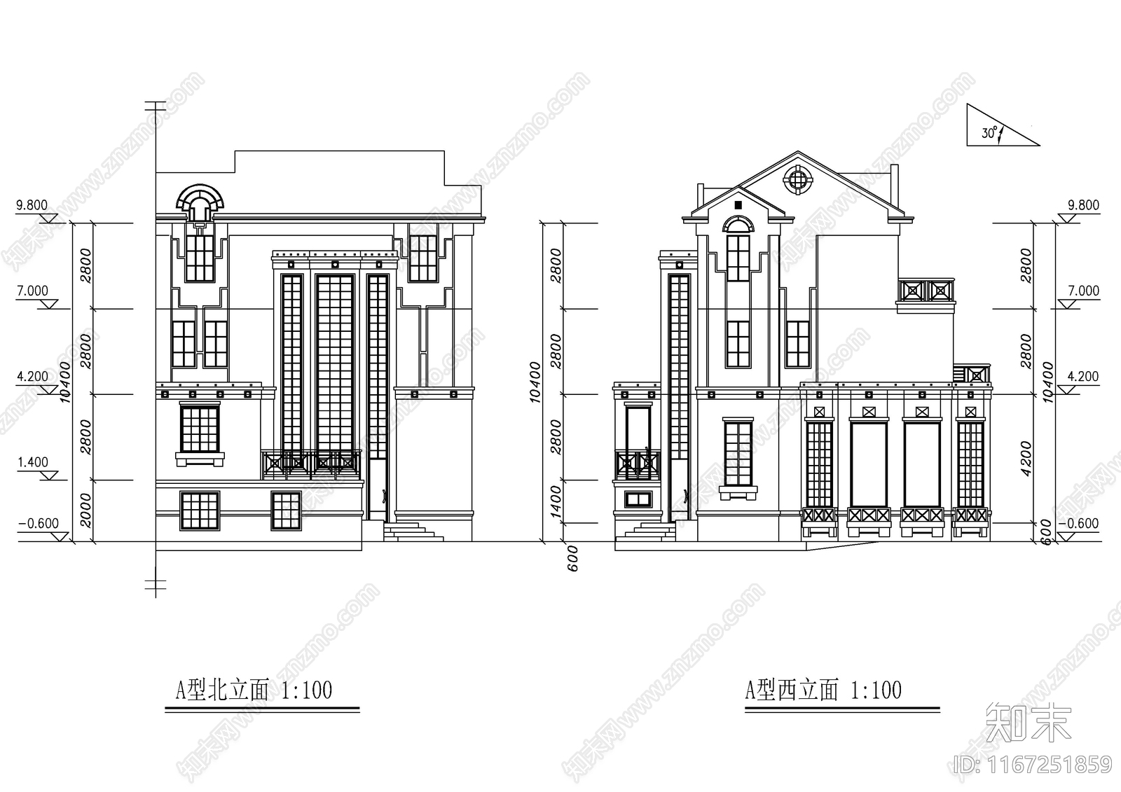 现代别墅建筑cad施工图下载【ID:1167251859】