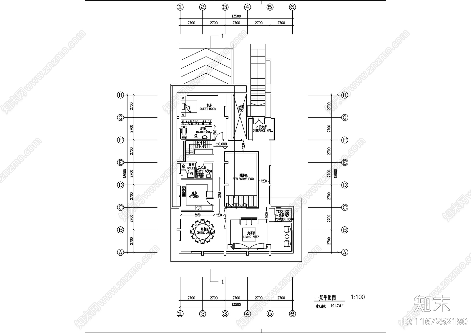 现代别墅建筑cad施工图下载【ID:1167252190】