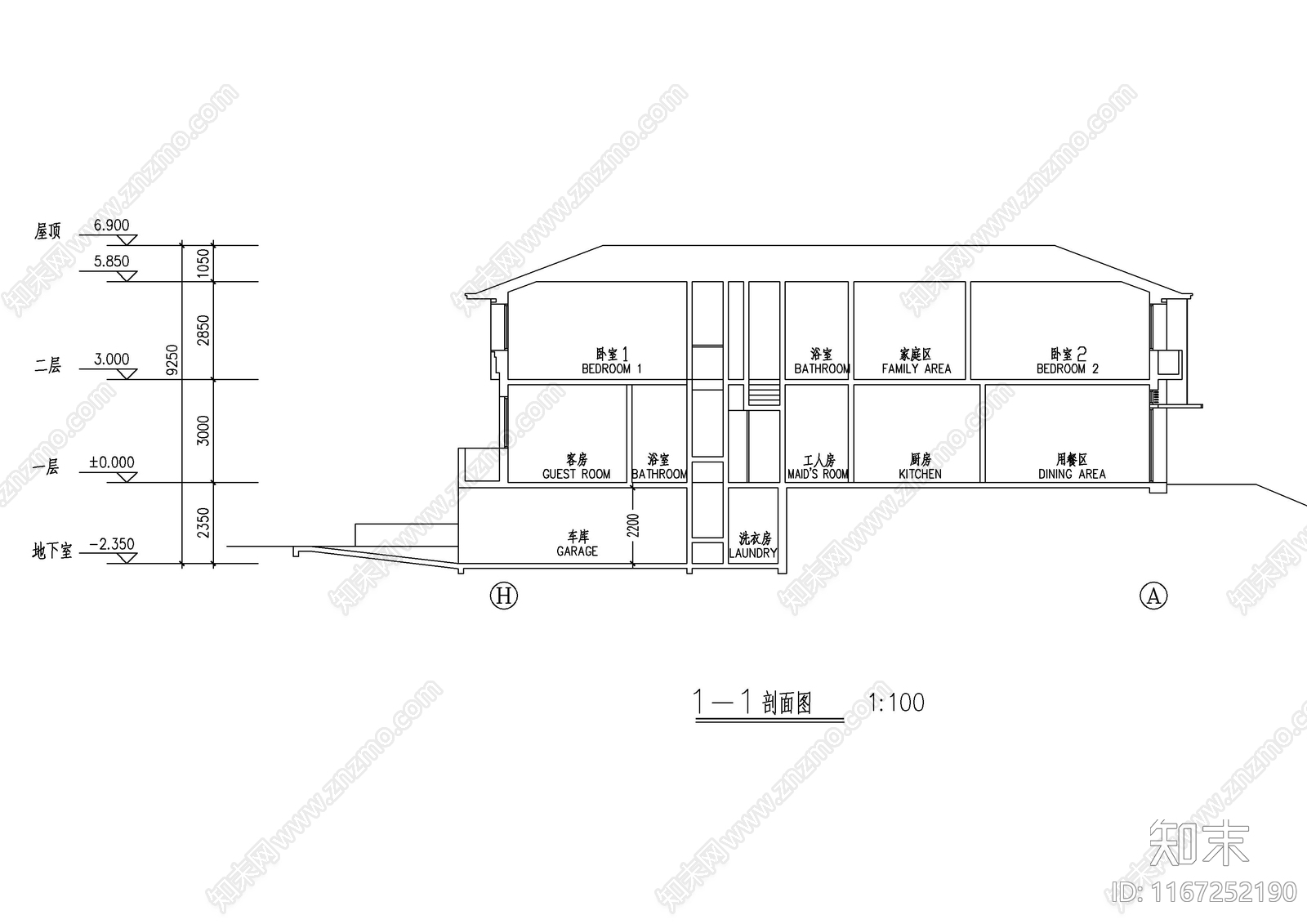 现代别墅建筑cad施工图下载【ID:1167252190】