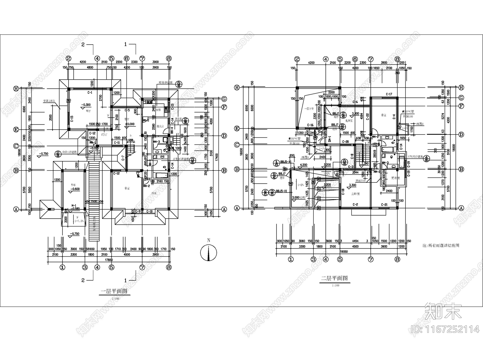 现代别墅建筑cad施工图下载【ID:1167252114】