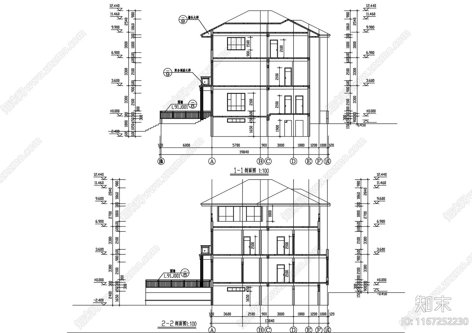 现代别墅建筑施工图下载【ID:1167252230】