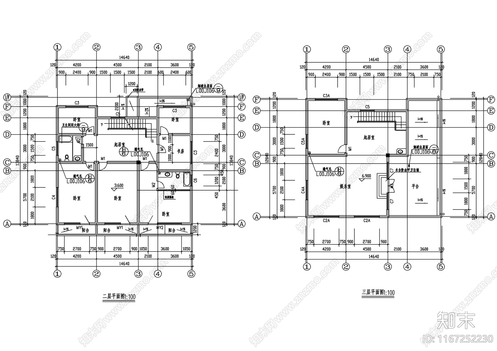 现代别墅建筑施工图下载【ID:1167252230】