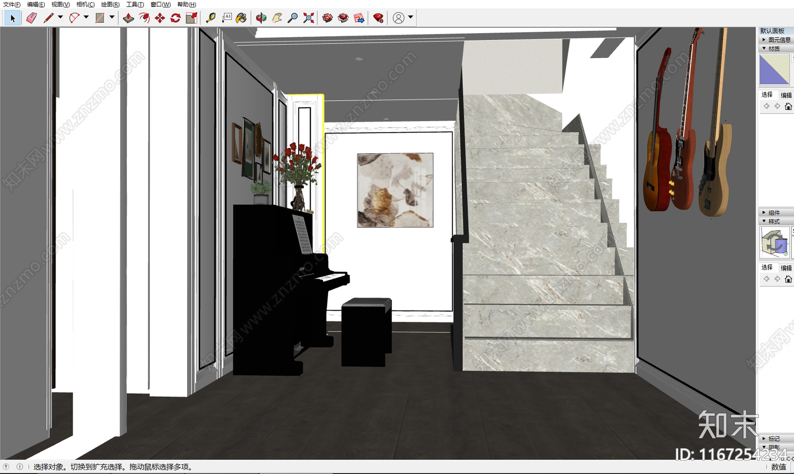 美式现代钢琴房SU模型下载【ID:1167254234】