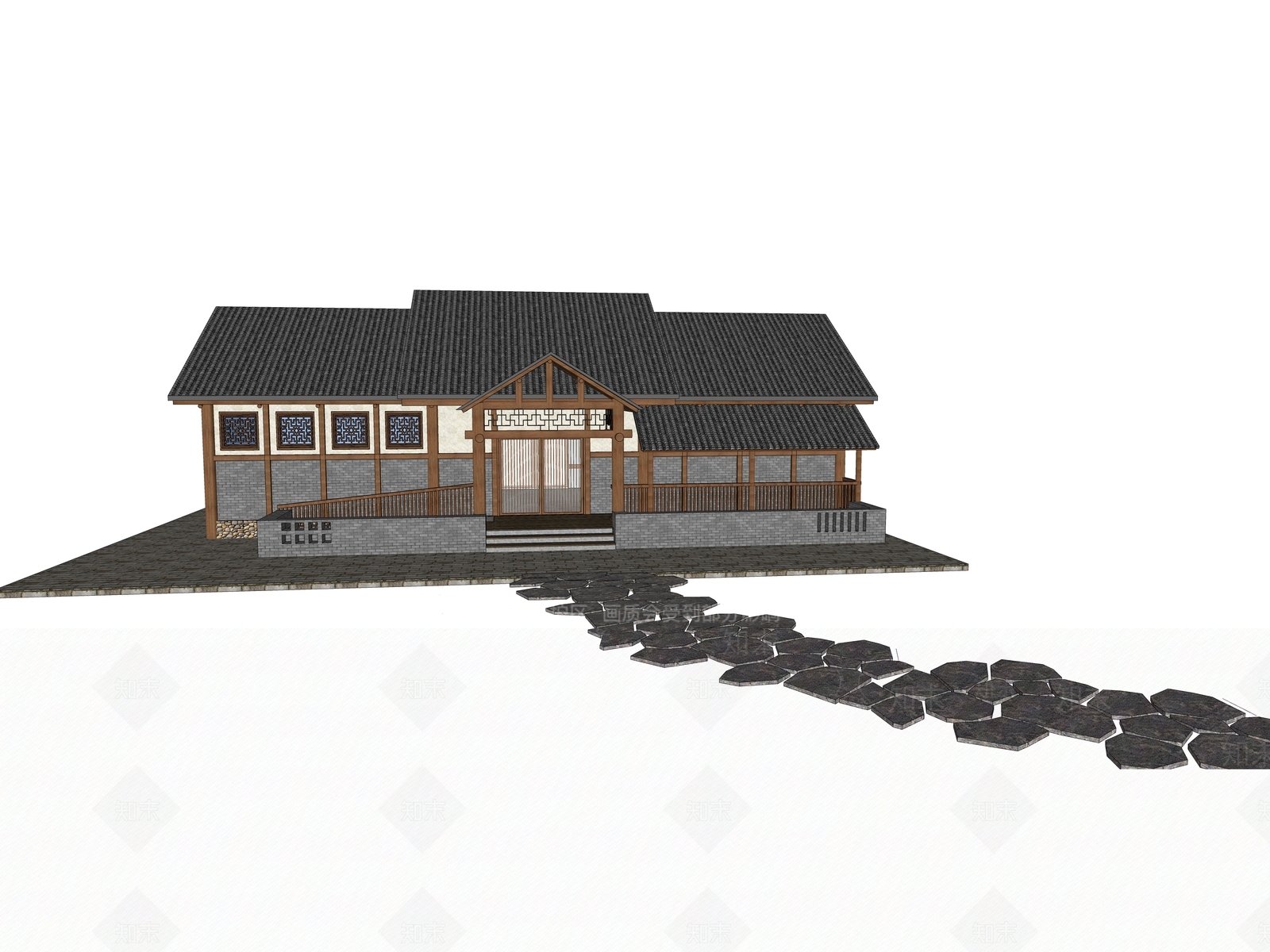 现代新中式乡村民房SU模型下载【ID:1167258926】