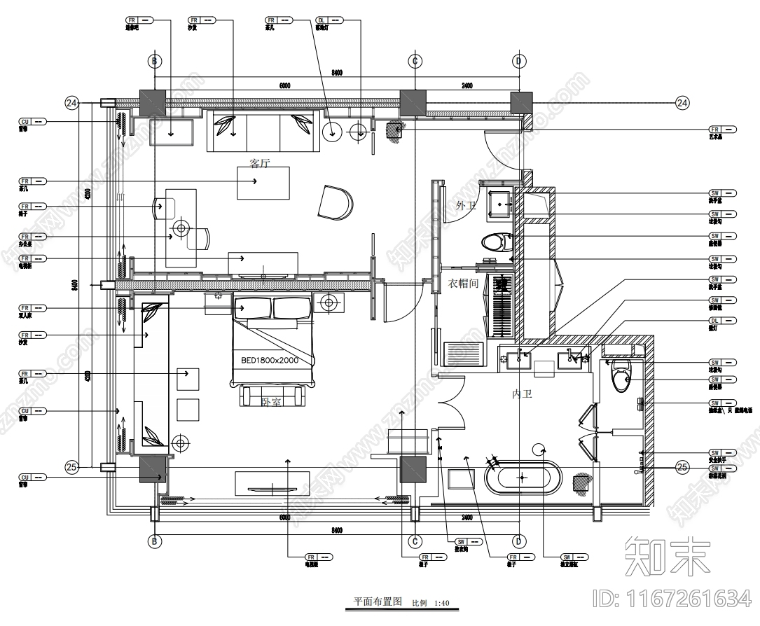 现代轻奢酒店cad施工图下载【ID:1167261634】