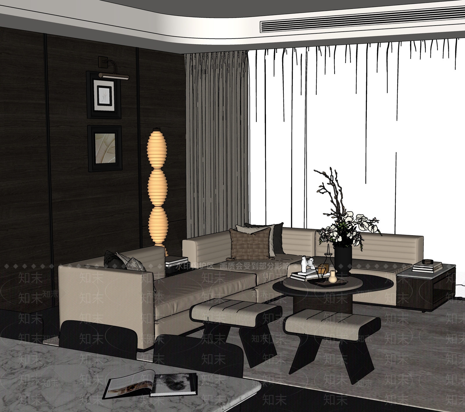现代别墅客厅SU模型下载【ID:1167342165】
