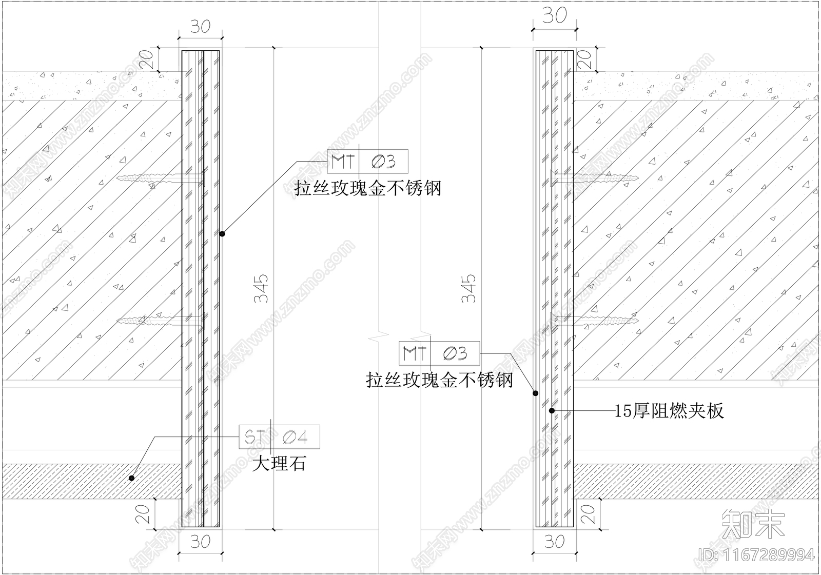 现代墙面节点cad施工图下载【ID:1167289994】