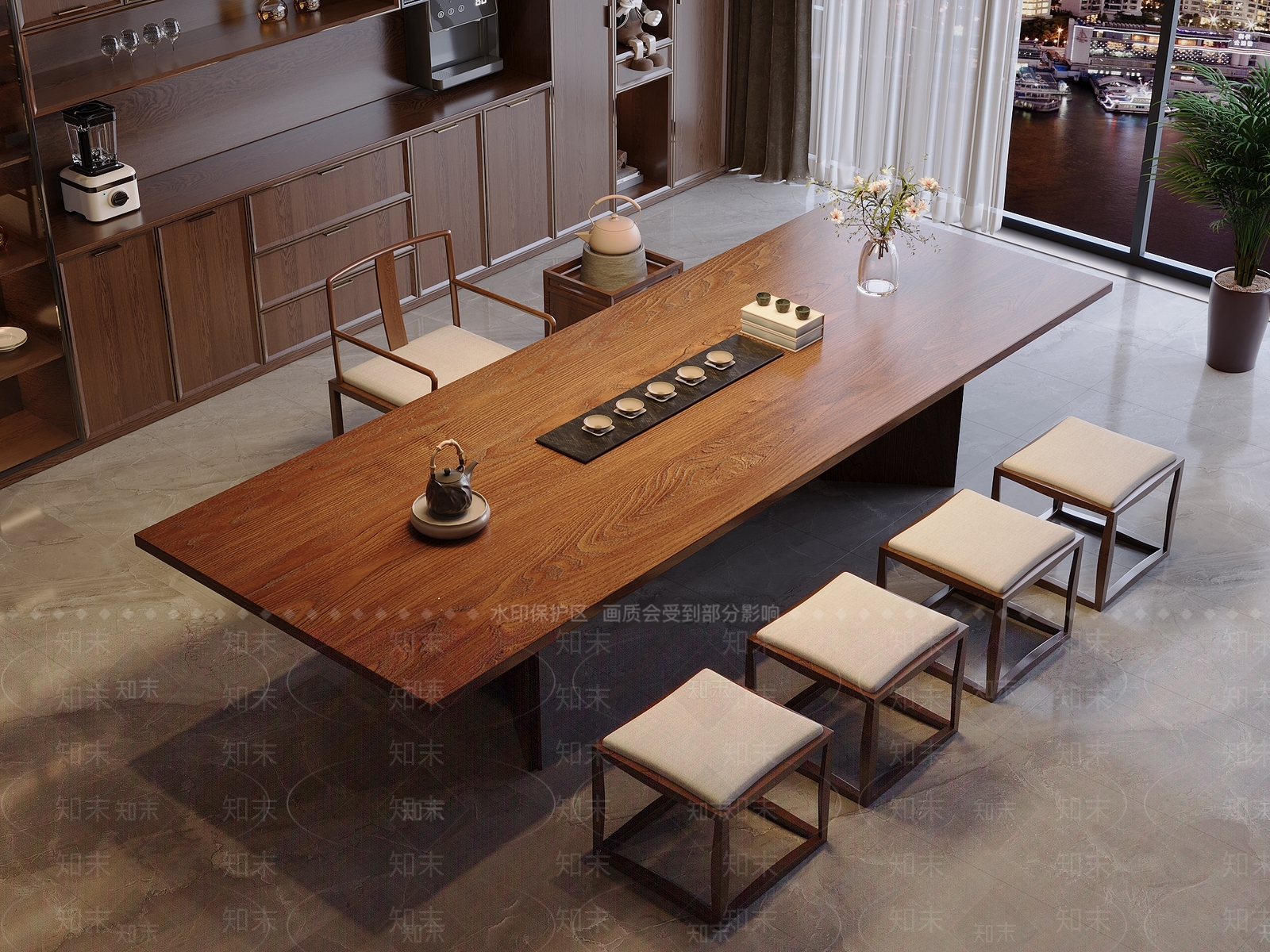新中式中古茶桌椅3D模型下载【ID:1167293509】