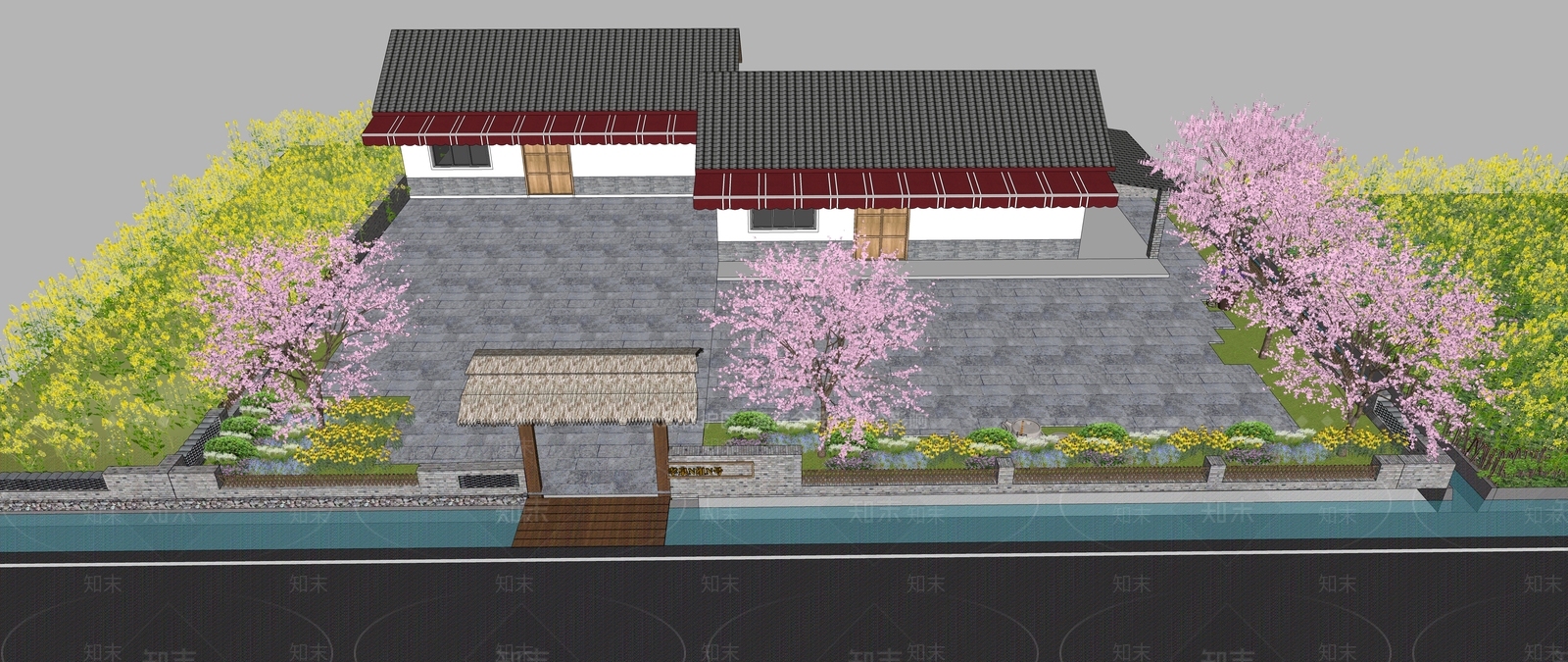 现代新中式乡村庭院SU模型下载【ID:1167293690】