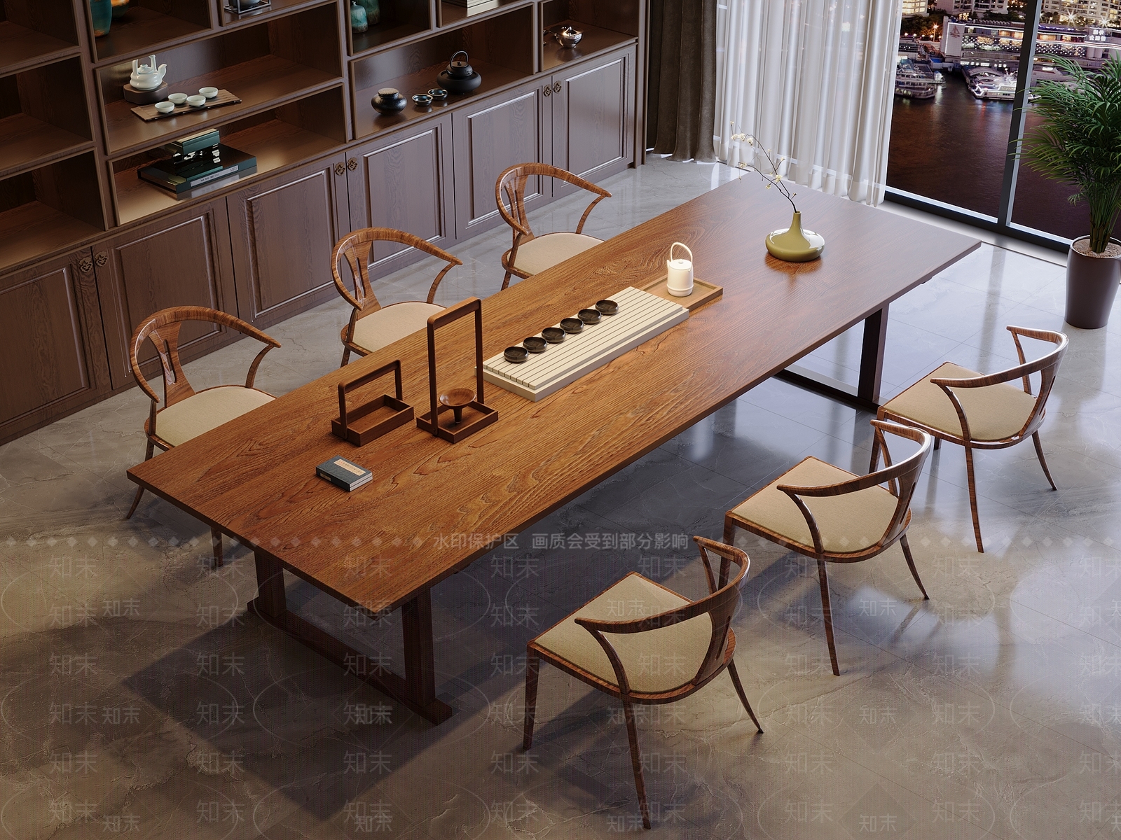 新中式中古茶桌椅3D模型下载【ID:1167293744】