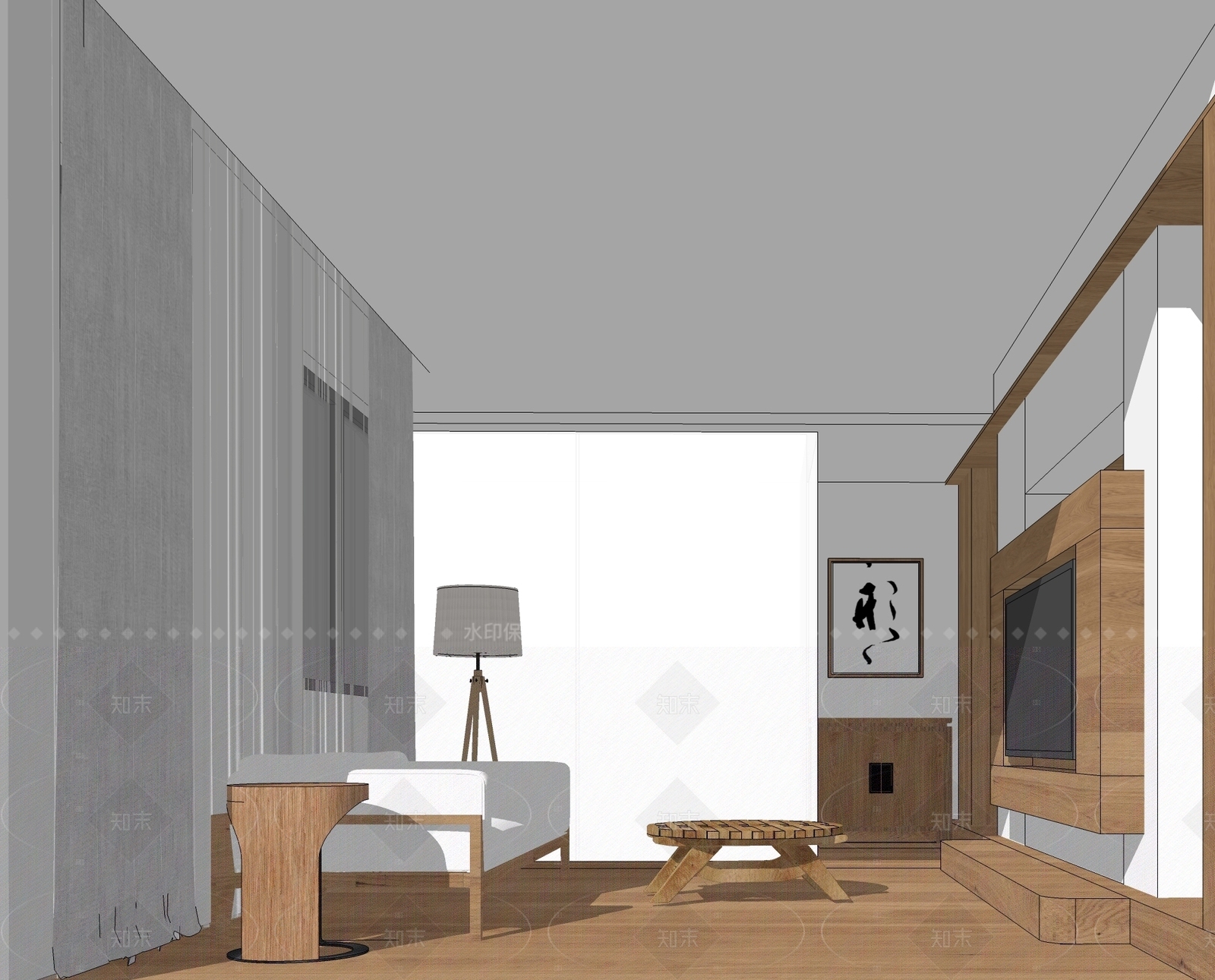 原木民宿客房SU模型下载【ID:1216077864】