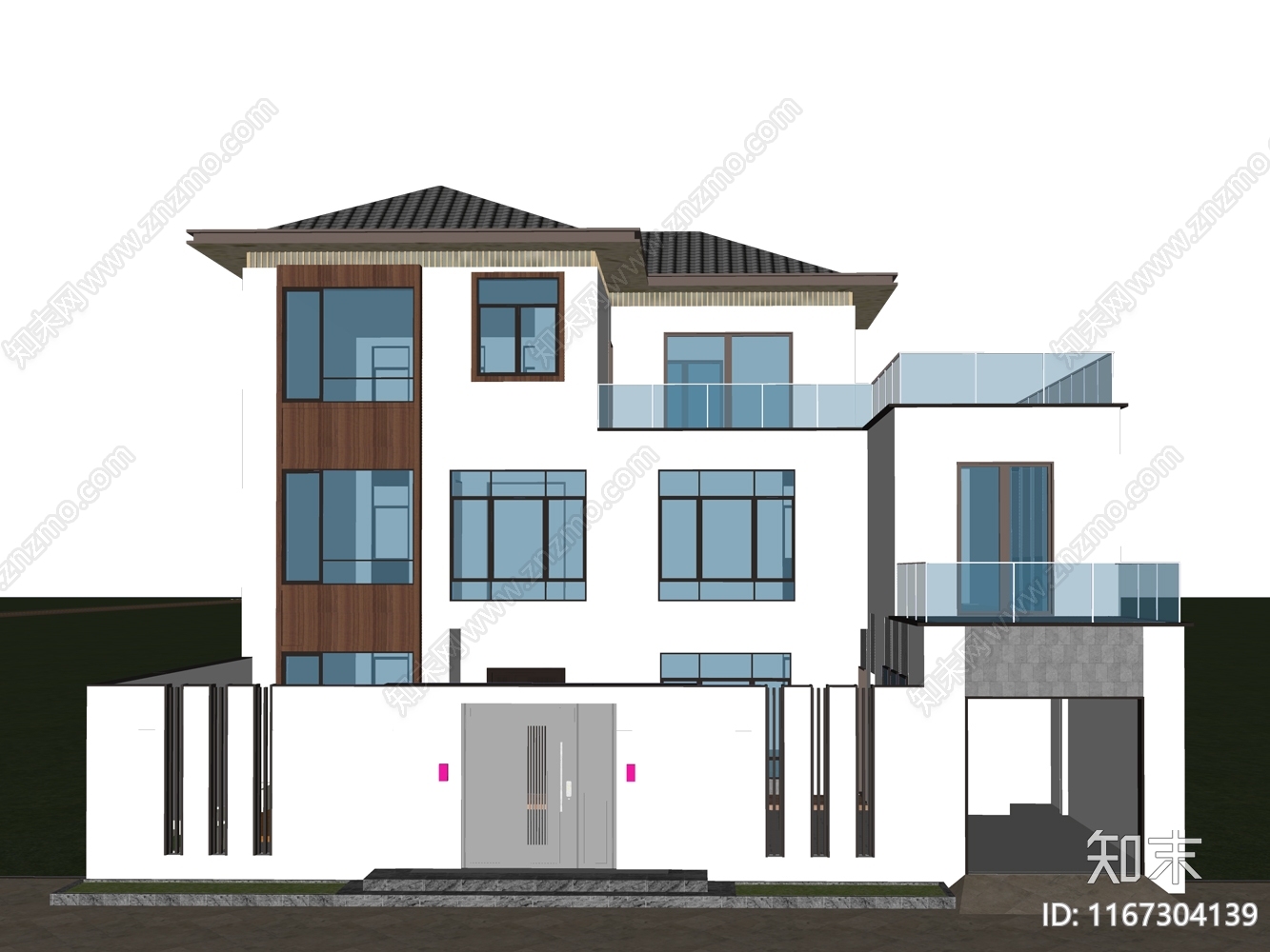 现代极简别墅SU模型下载【ID:1167304139】