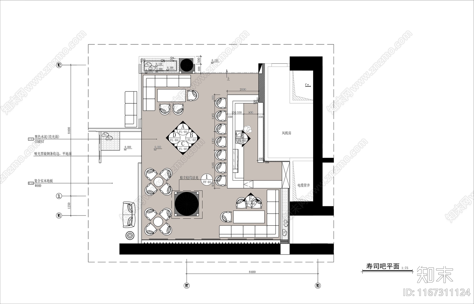 新中式日式西餐厅cad施工图下载【ID:1167311124】