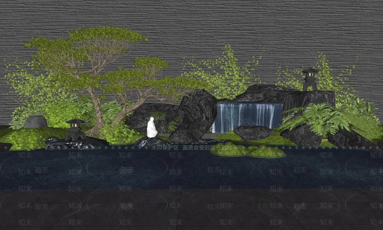 新中式水景SU模型下载【ID:1167313525】