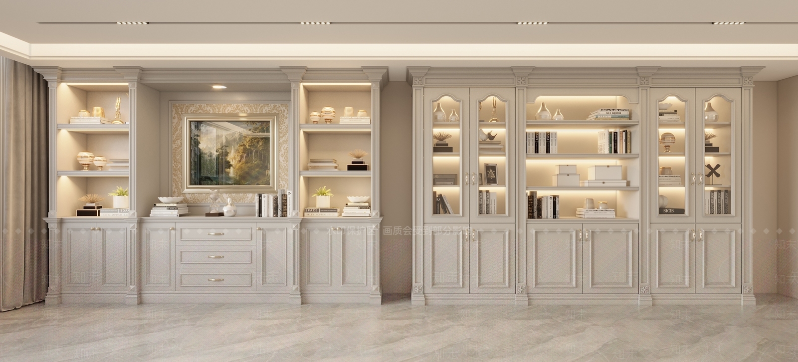 美式欧式书柜3D模型下载【ID:1167326866】