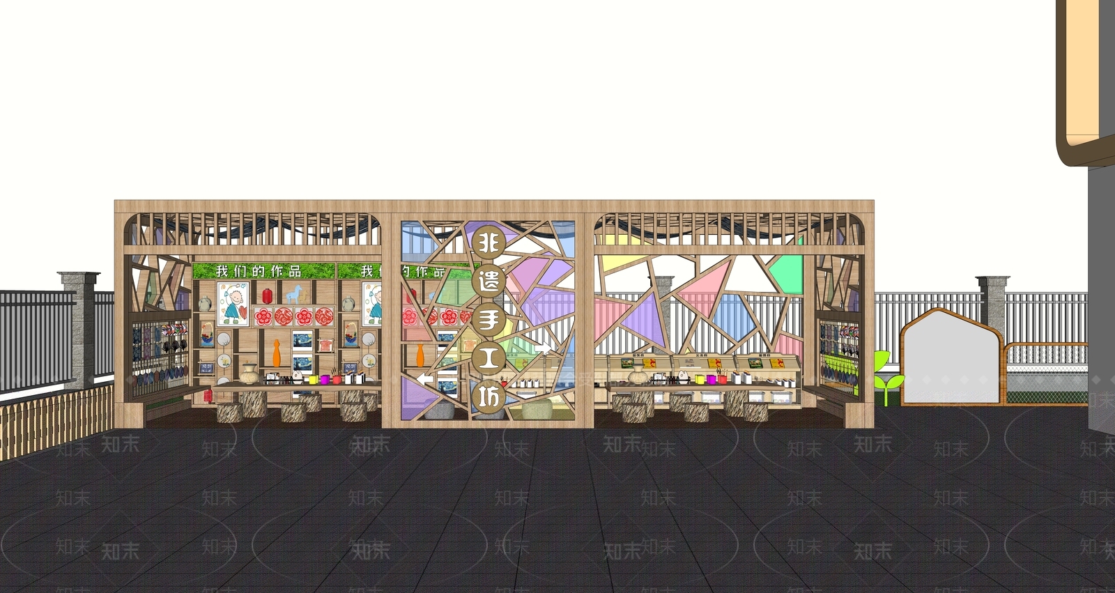 现代廊架SU模型下载【ID:1167328974】