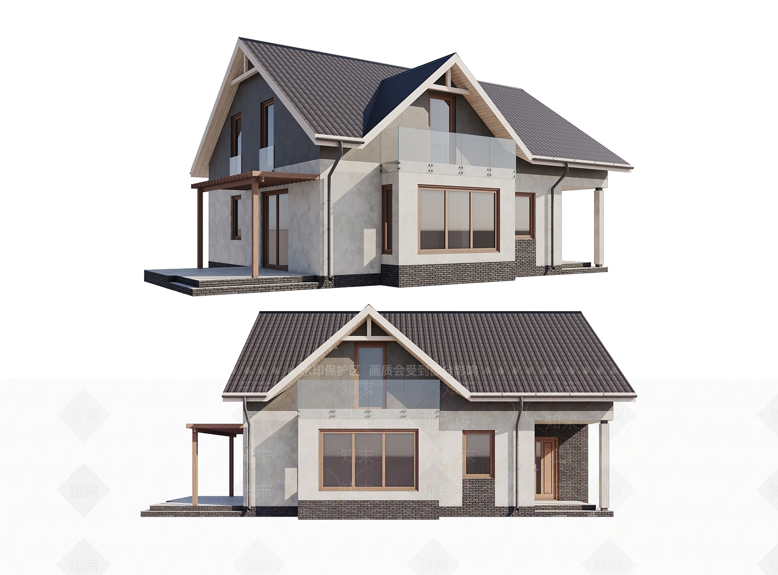 现代侘寂别墅外观3D模型下载【ID:1167331819】