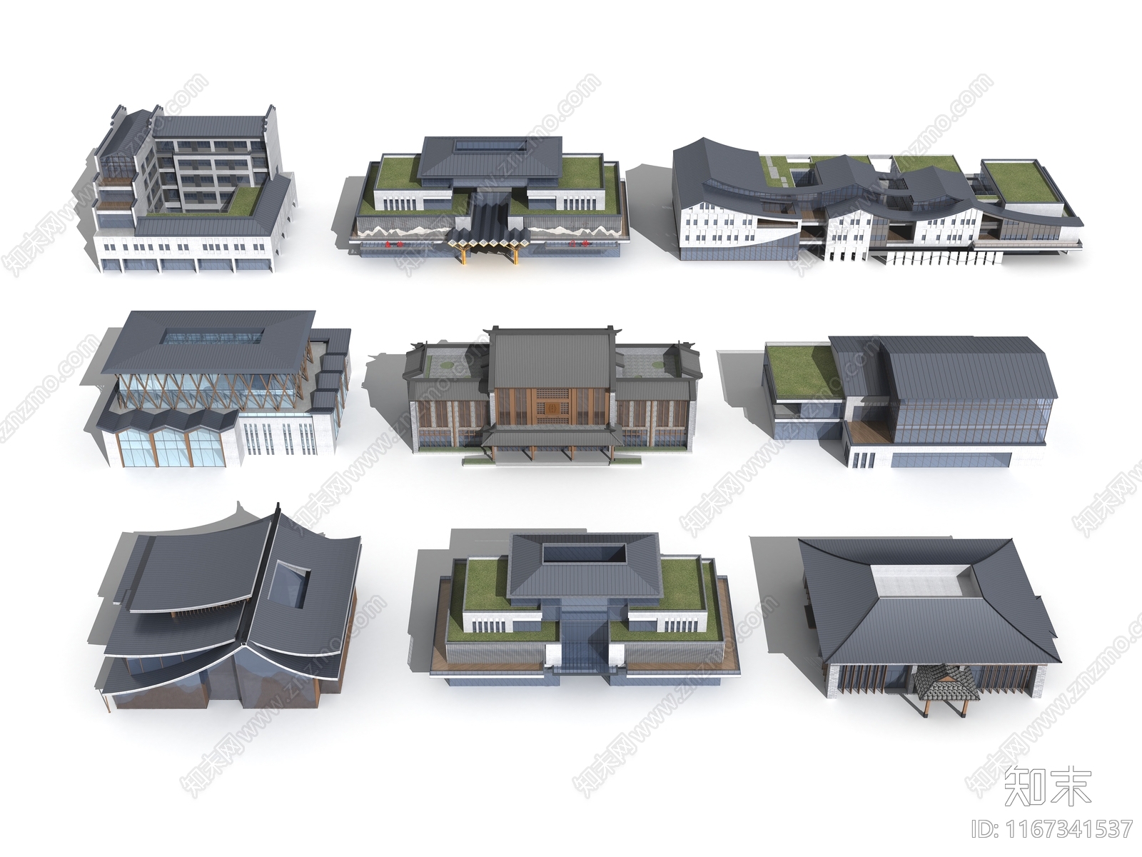 新中式中式艺术风格建筑3D模型下载【ID:1167341537】