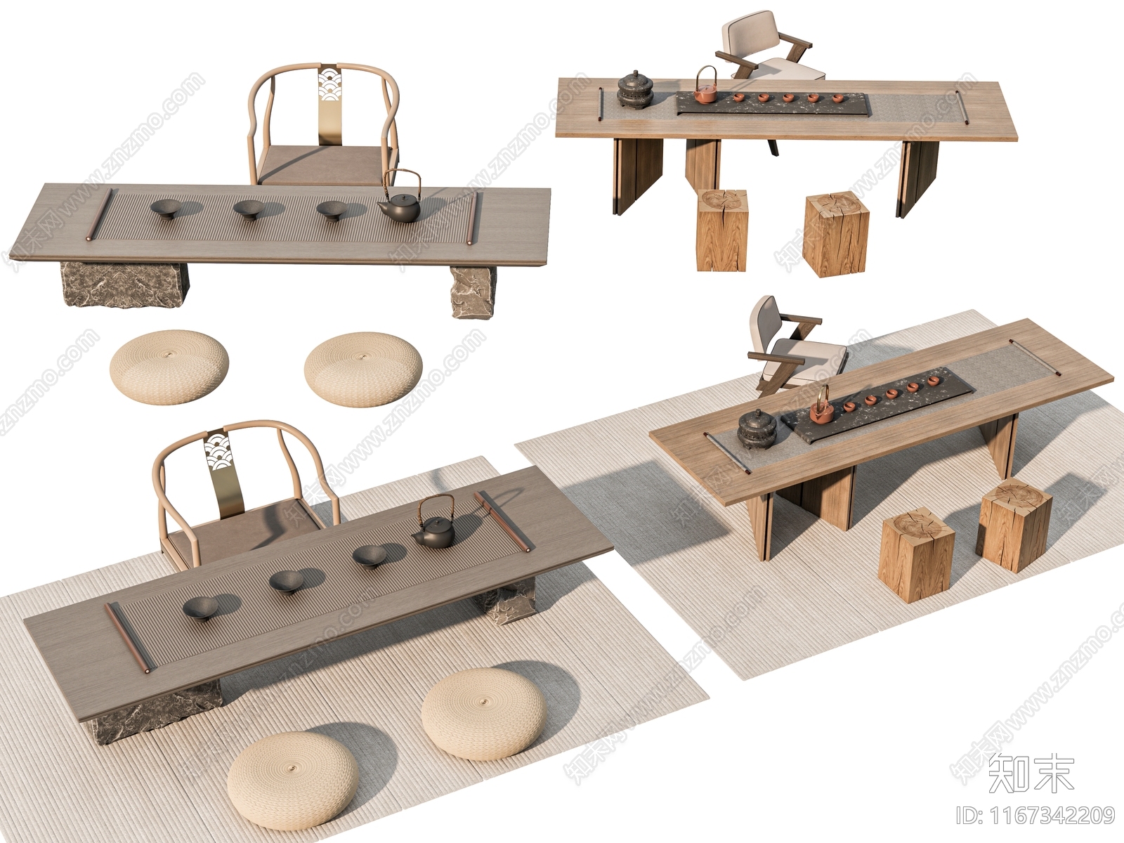 现代新中式茶桌椅SU模型下载【ID:1167342209】