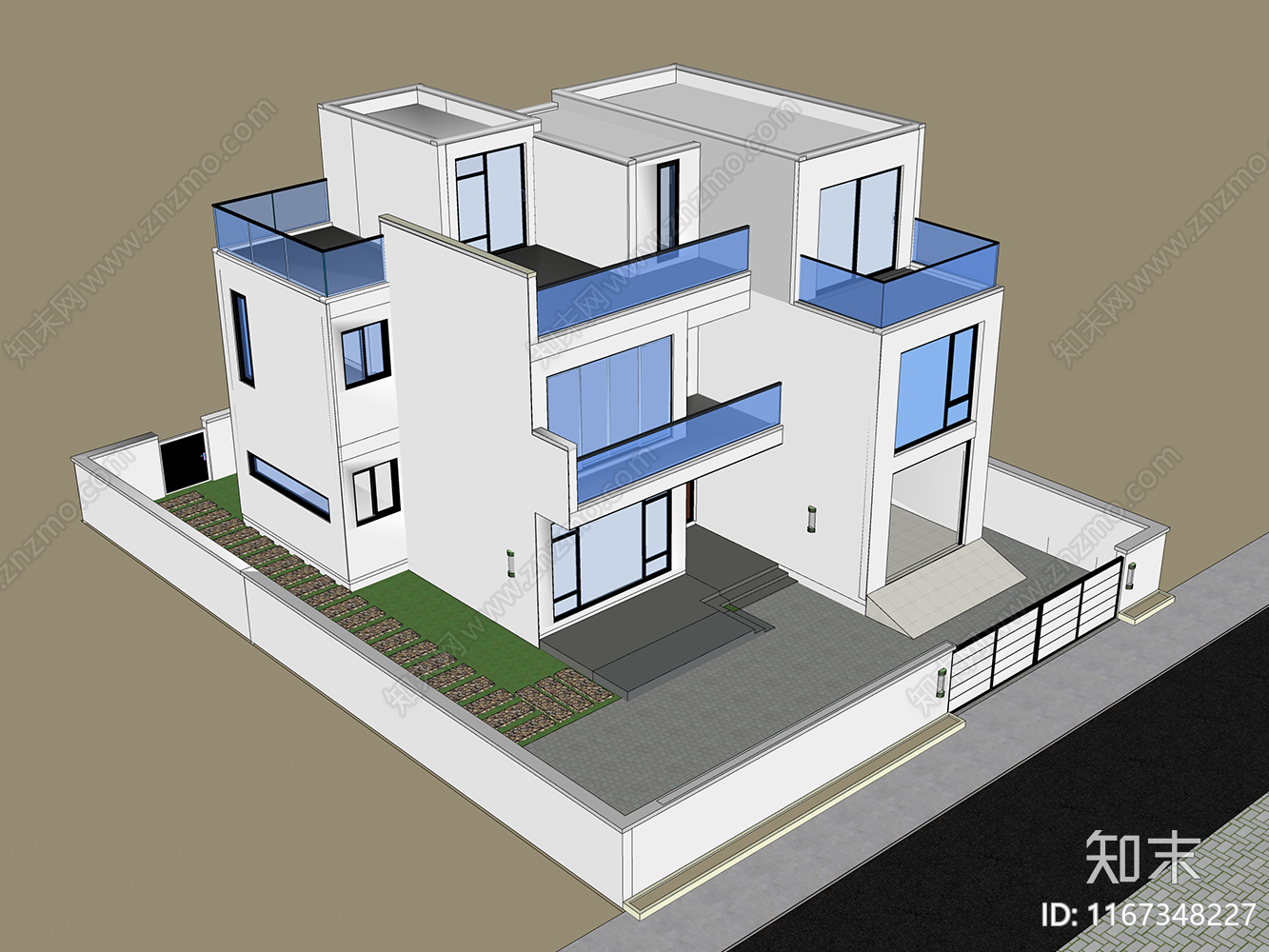 现代极简别墅SU模型下载【ID:1167348227】