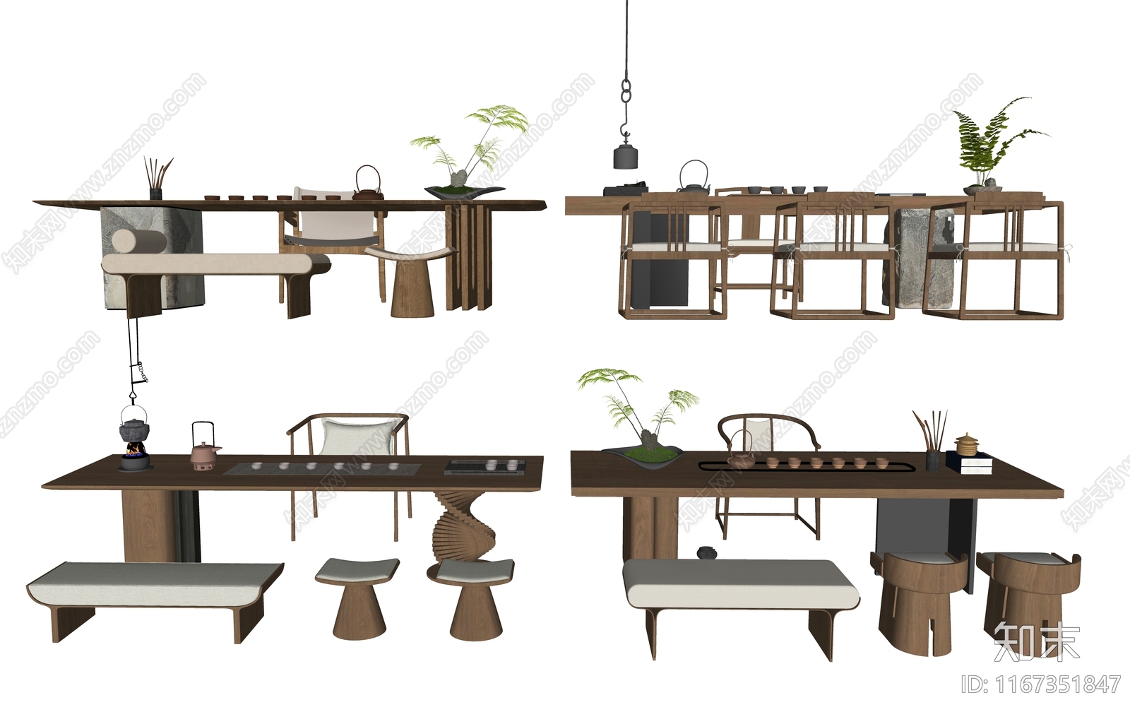 新中式茶桌椅SU模型下载【ID:1167351847】