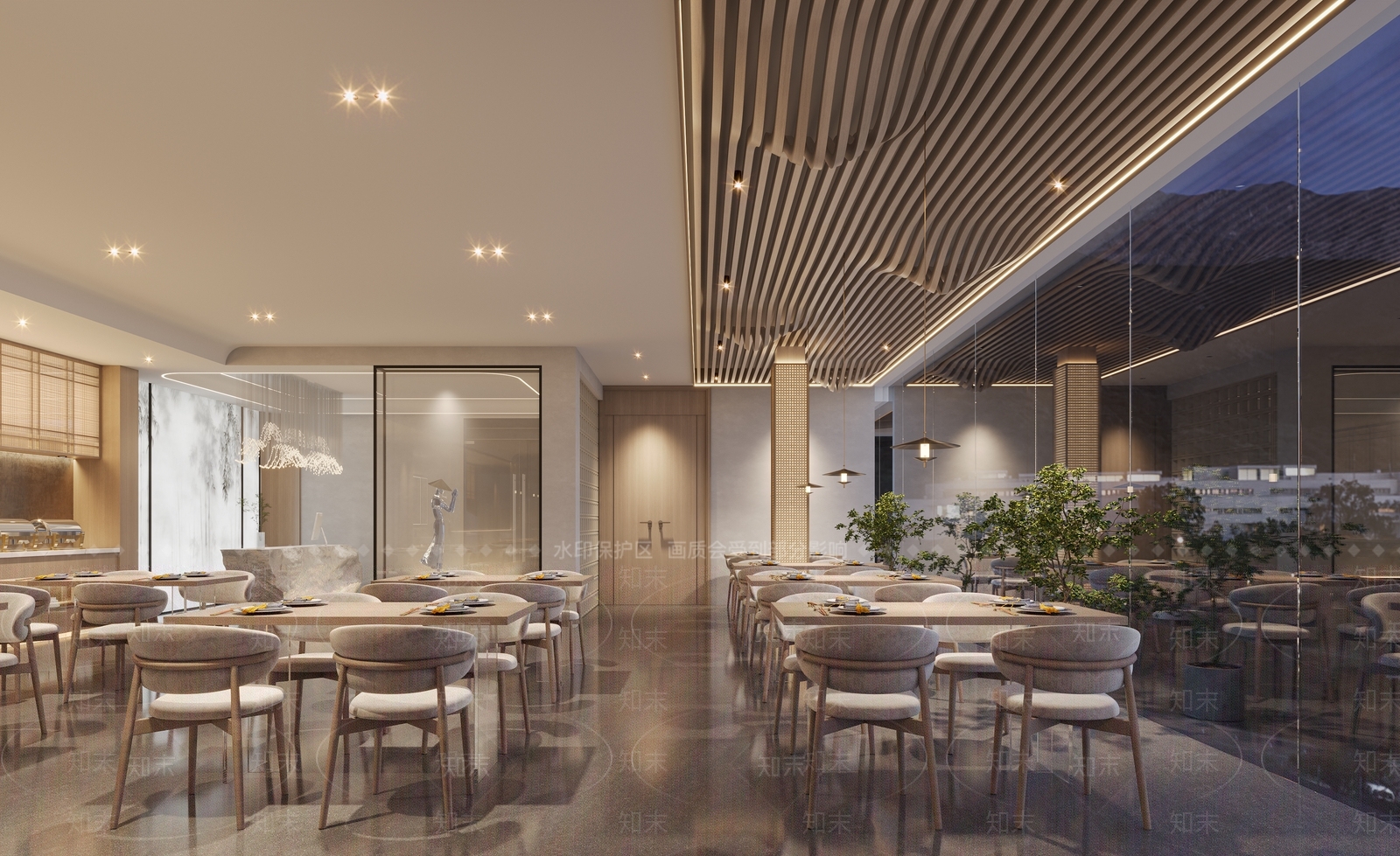 新中式原木其他餐饮空间3D模型下载【ID:1167352232】