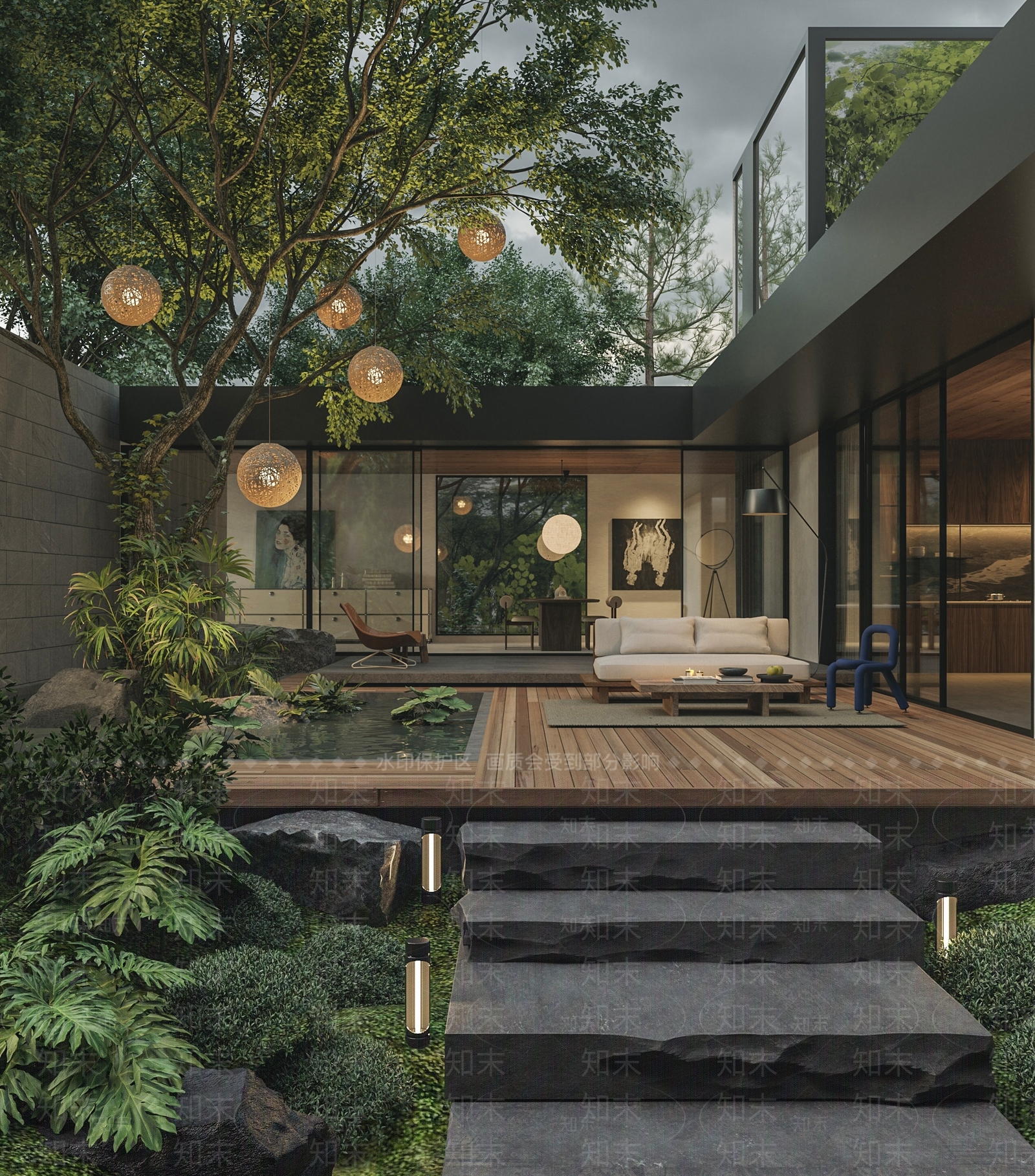 现代意式住宅景观3D模型下载【ID:1167370840】