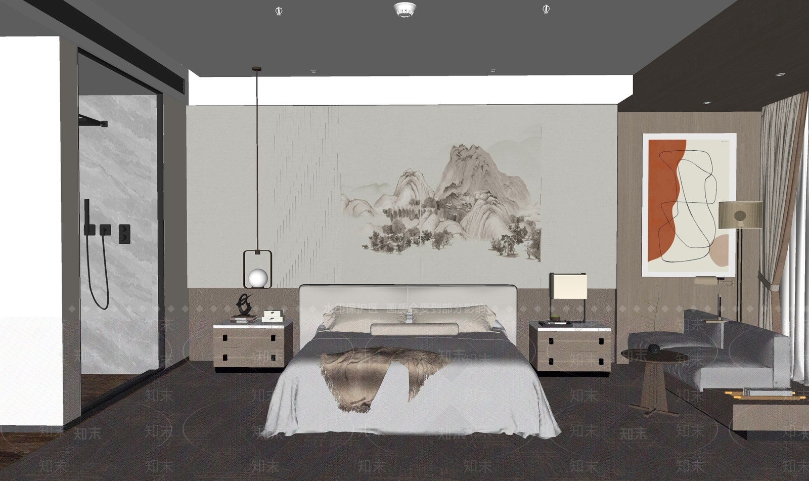 新中式酒店客房SU模型下载【ID:1167354014】