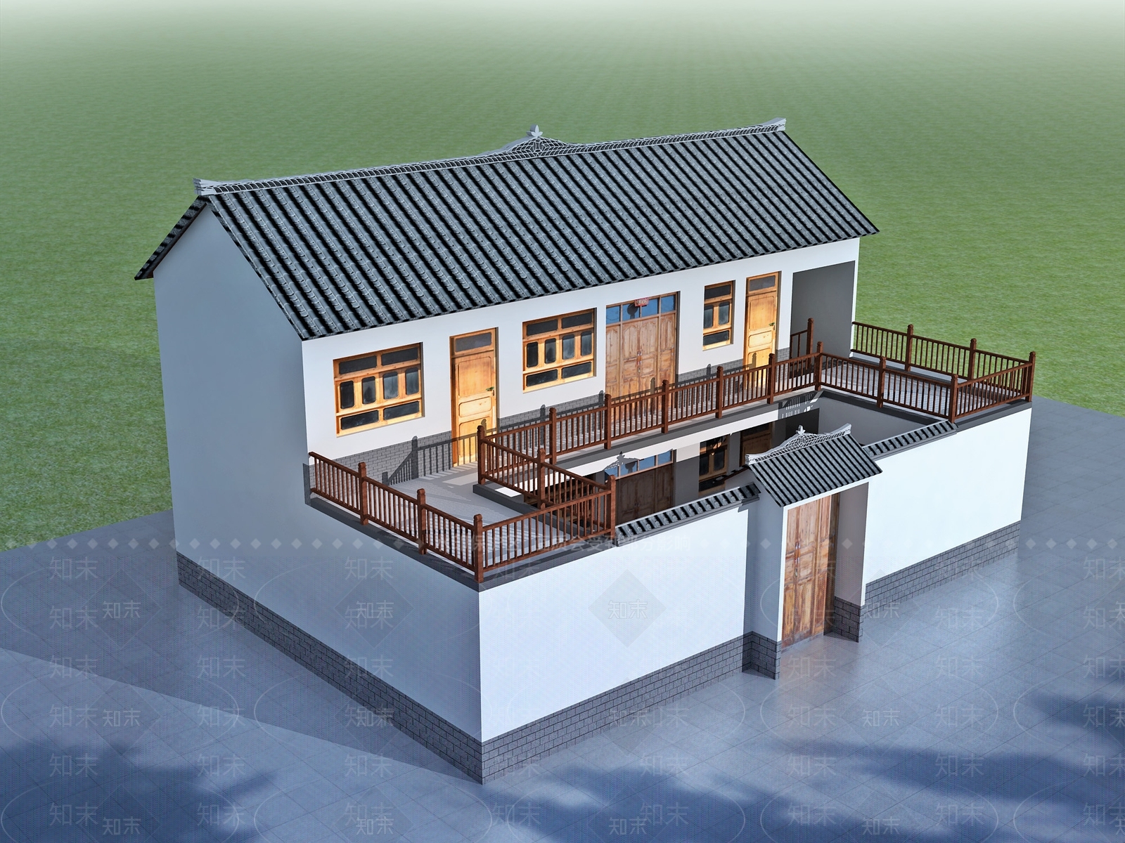 现代新中式四合院3D模型下载【ID:1167365839】_知末3d模型网