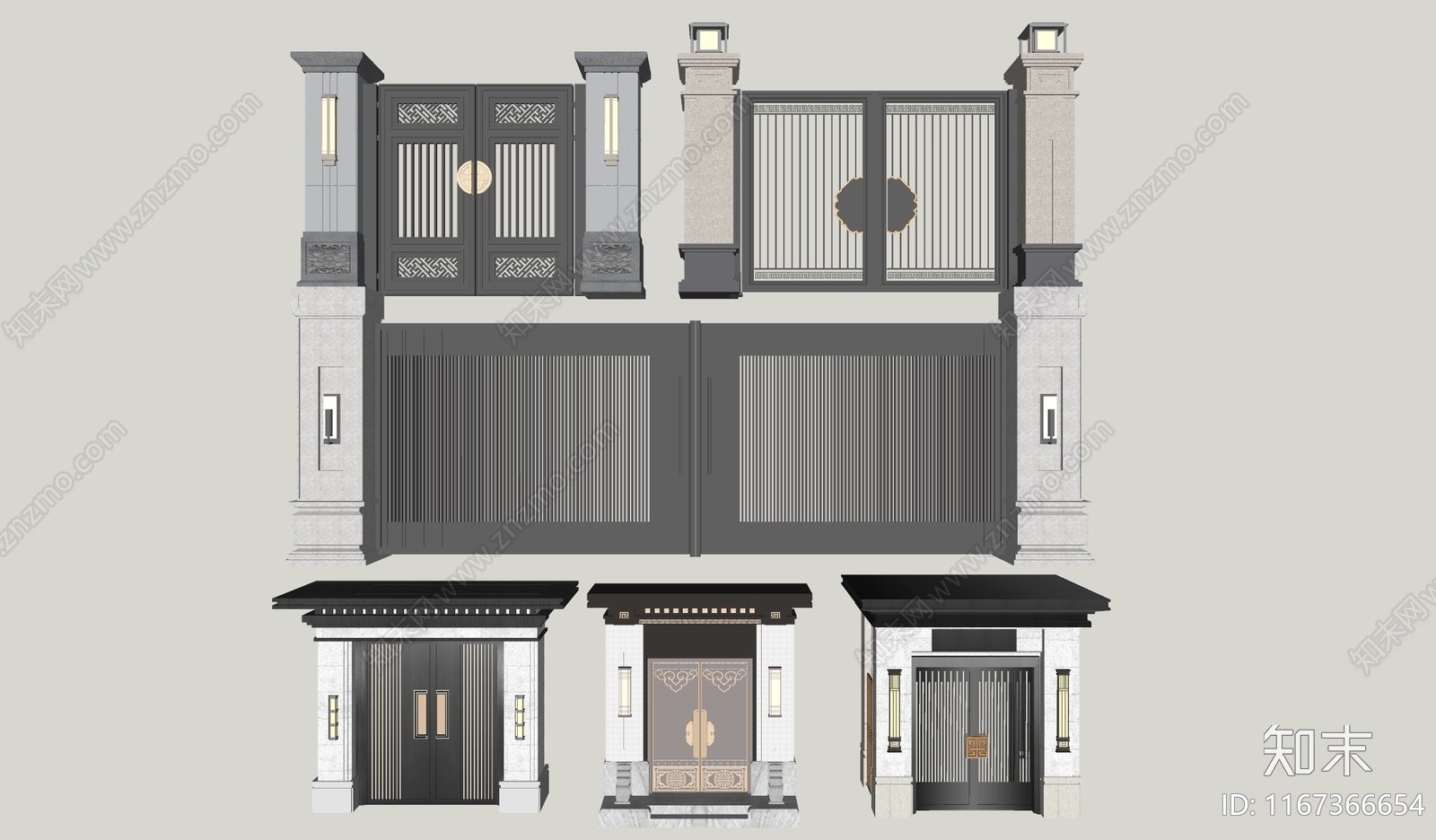 新中式庭院门SU模型下载【ID:1167366654】