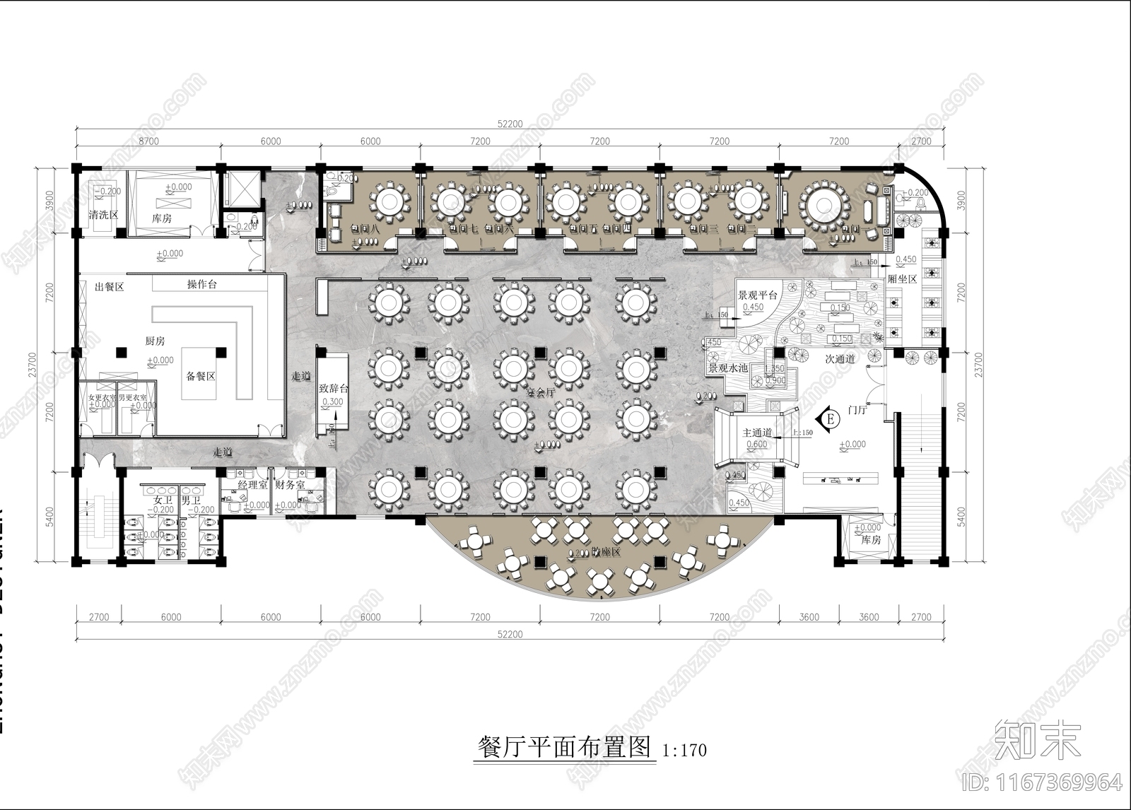 现代新中式中餐厅cad施工图下载【ID:1167369964】