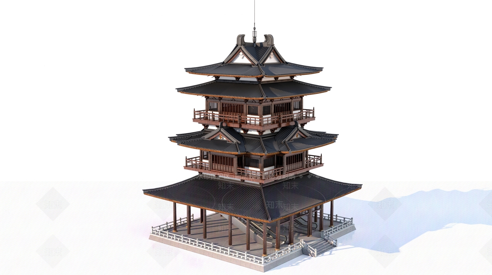 现代新中式古建3D模型下载【ID:1167382493】
