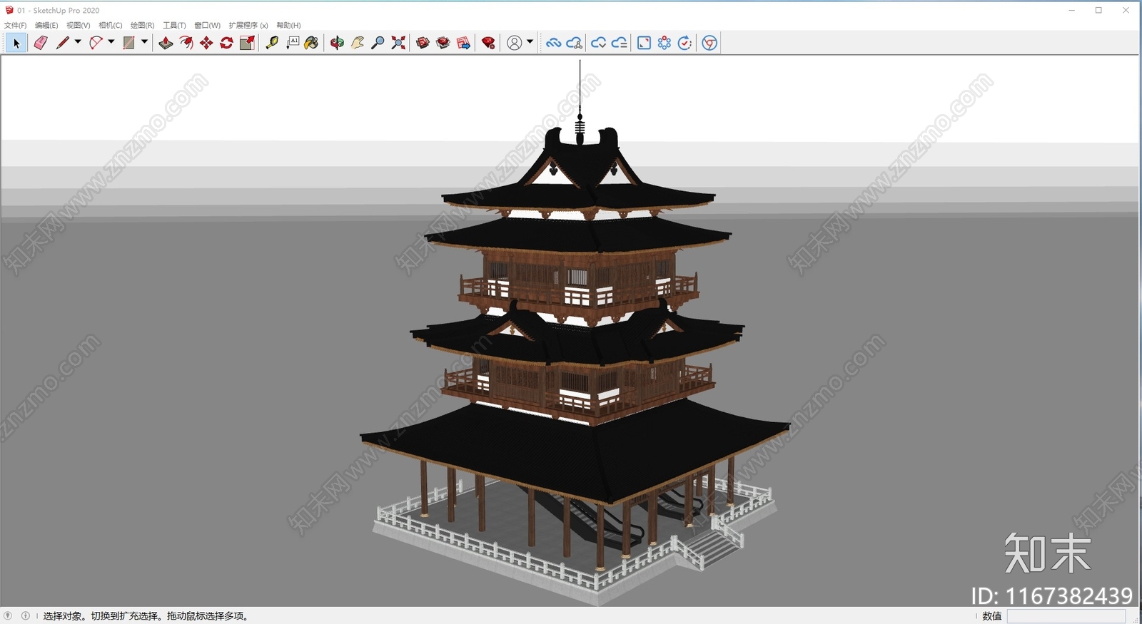 现代古建筑SU模型下载【ID:1167382439】