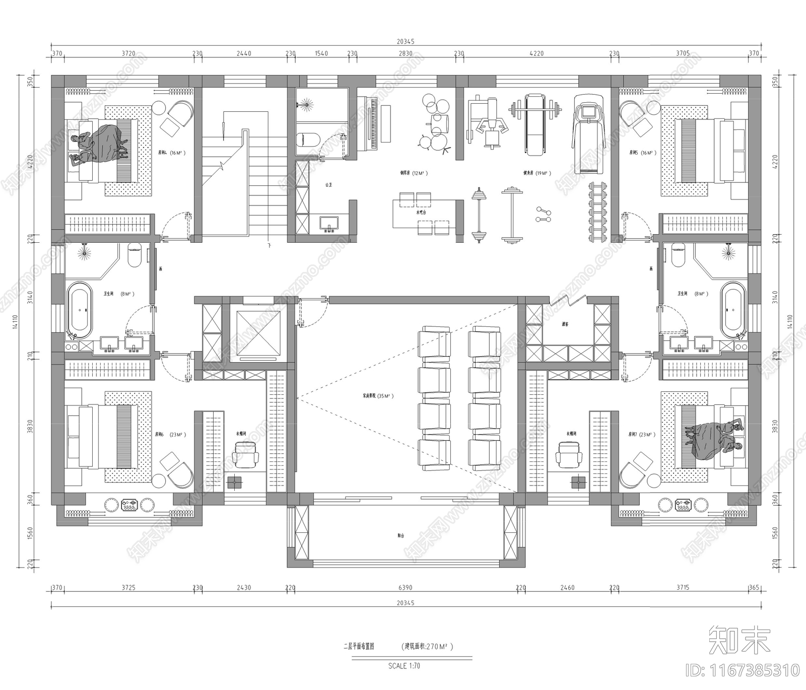 现代中式别墅建筑施工图下载【ID:1167385310】