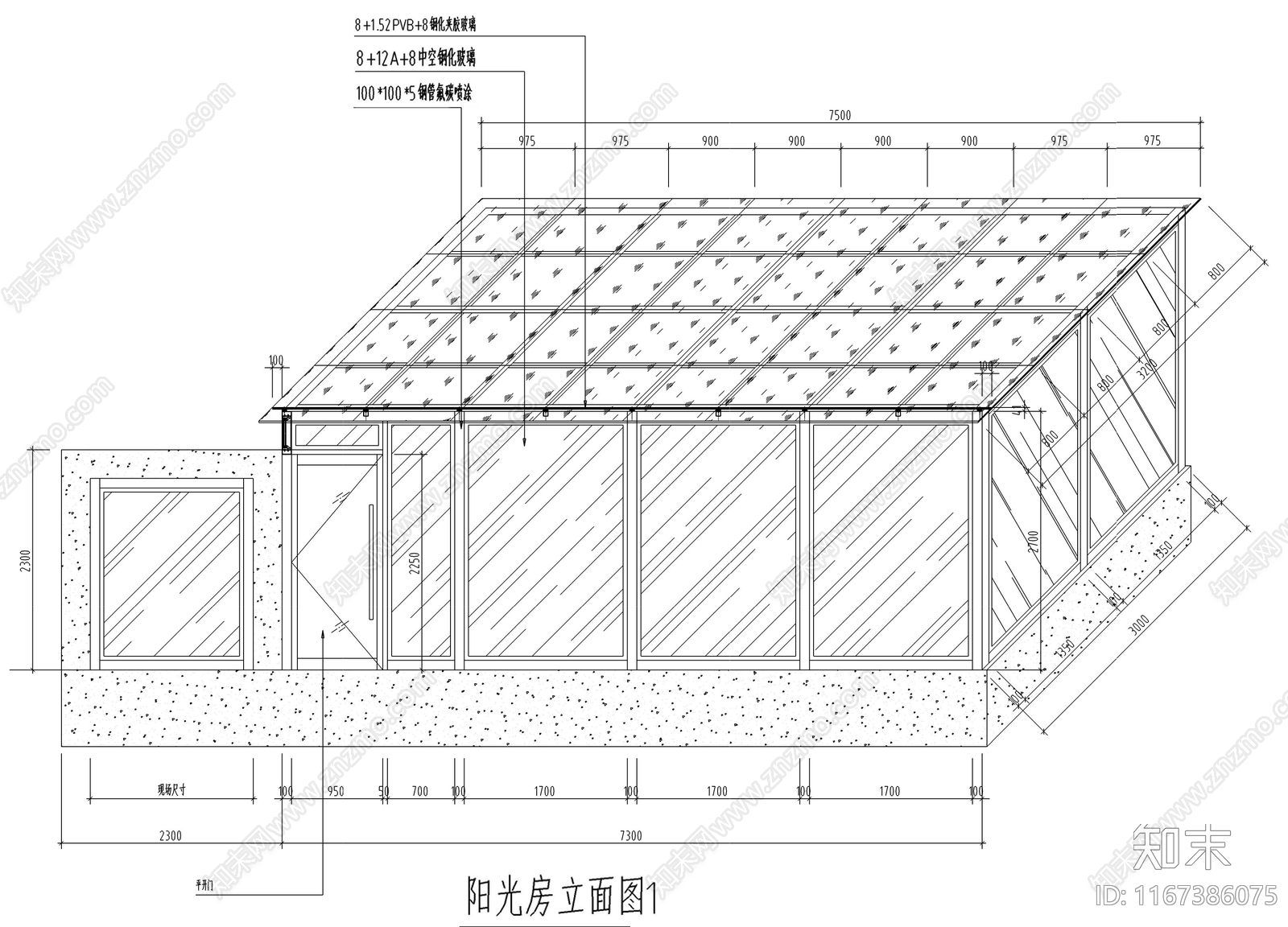 现代阳光房施工图下载【ID:1167386075】