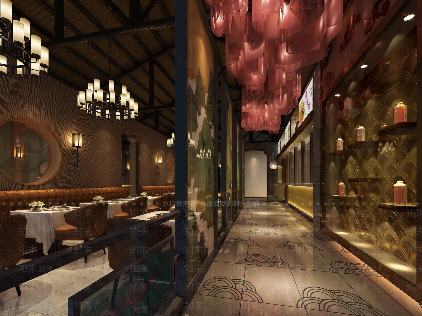中式现代中餐厅3D模型下载【ID:1167388931】
